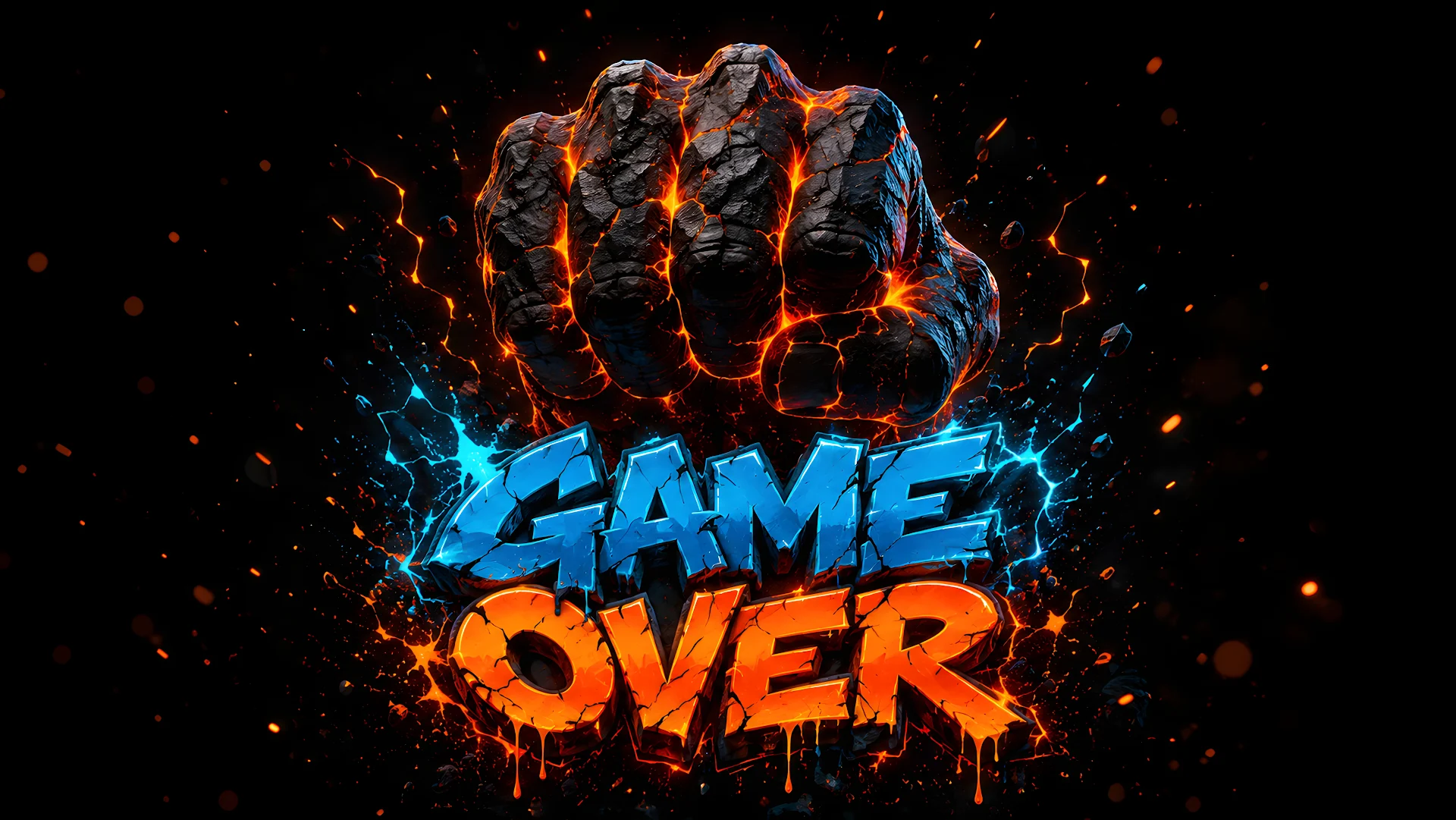 Fiery Molten Fist Above Game Over Graffiti Artwork on Black - Free 4K desktop Wallpaper