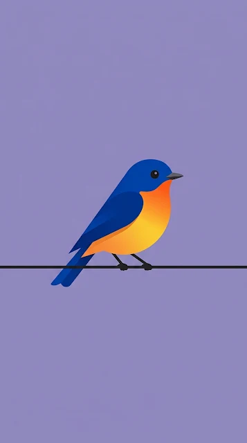 Flat Design Illustration of a Blue and Orange Bird on a Wire - Free 4K & 8K mobile Wallpaper