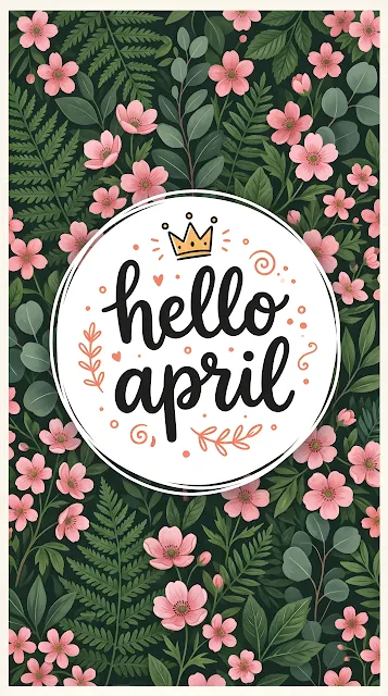 Flat Lay Floral Background with 'Hello April' illustration Graphic - Free mobile Wallpaper