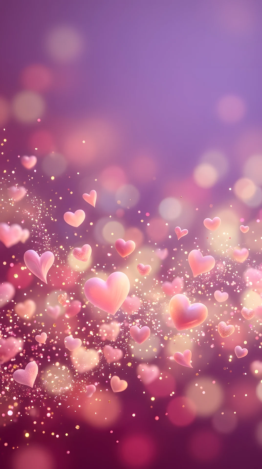 Floating Pink Hearts and Glitter Bokeh Background - Free 4K mobile Wallpaper