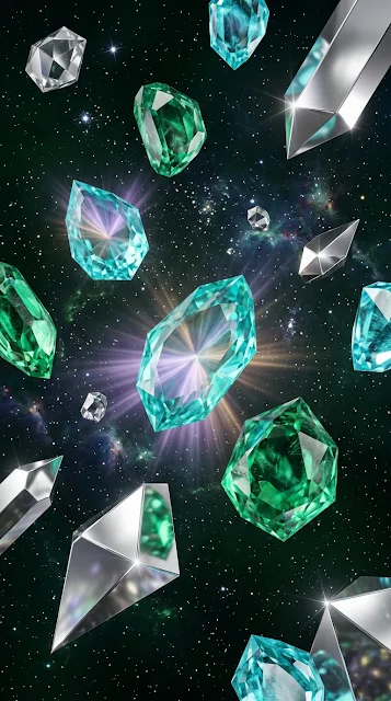 Floating Translucent Emerald and Turquoise Gemstones in Space - Free 4K & 8K mobile Wallpaper