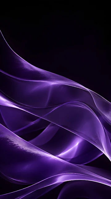 Translucent violet waves flow diagonally through a dark vertical background.