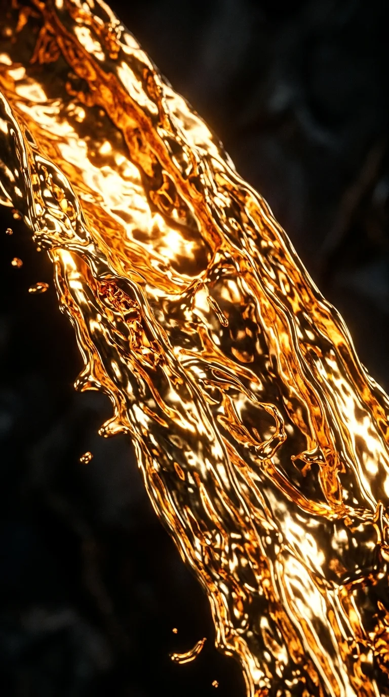 Fluid Molten Gold Abstract Waves on Deep Black - Free 8K and 4K mobile Wallpaper Background