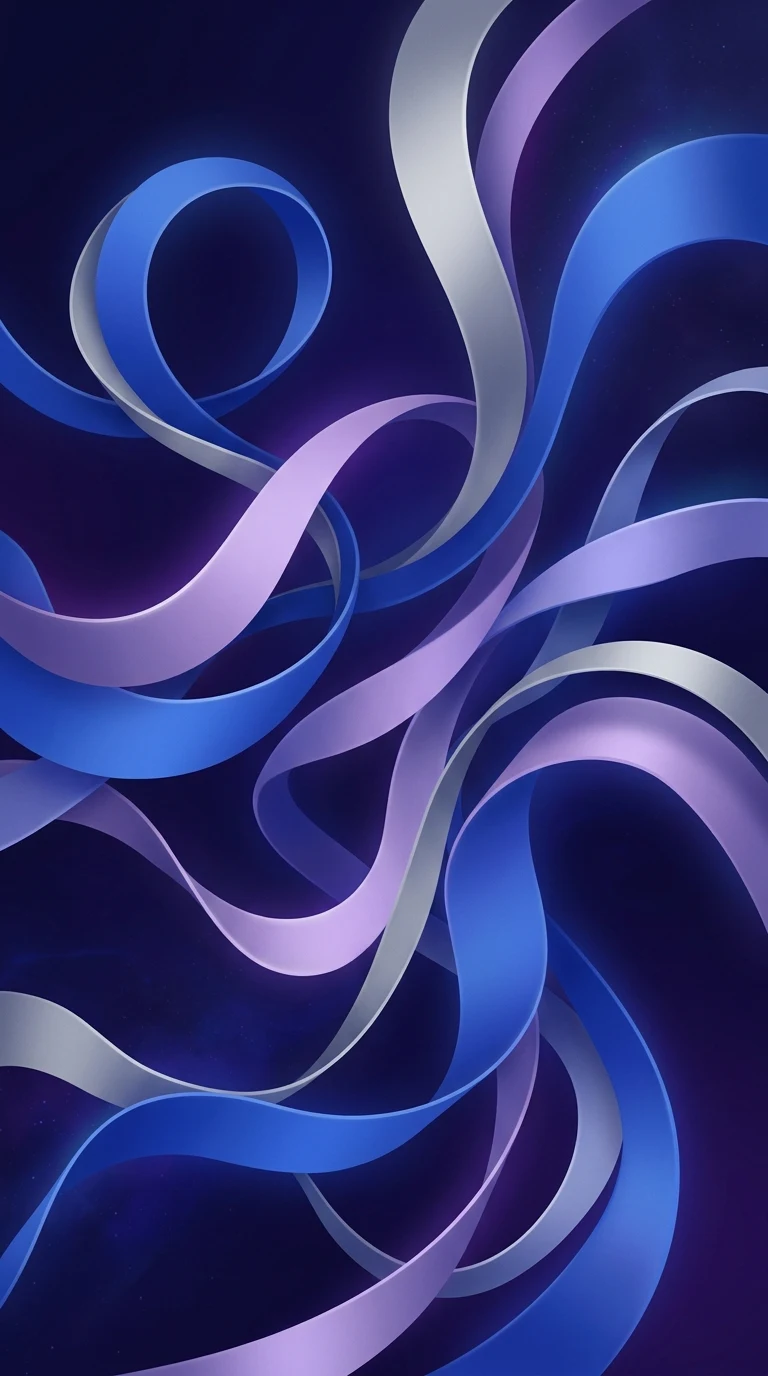 Fluid Ribbon Shapes in Soothing Blue and Lavender Gradients - Free 8K and 4K mobile Wallpaper Background
