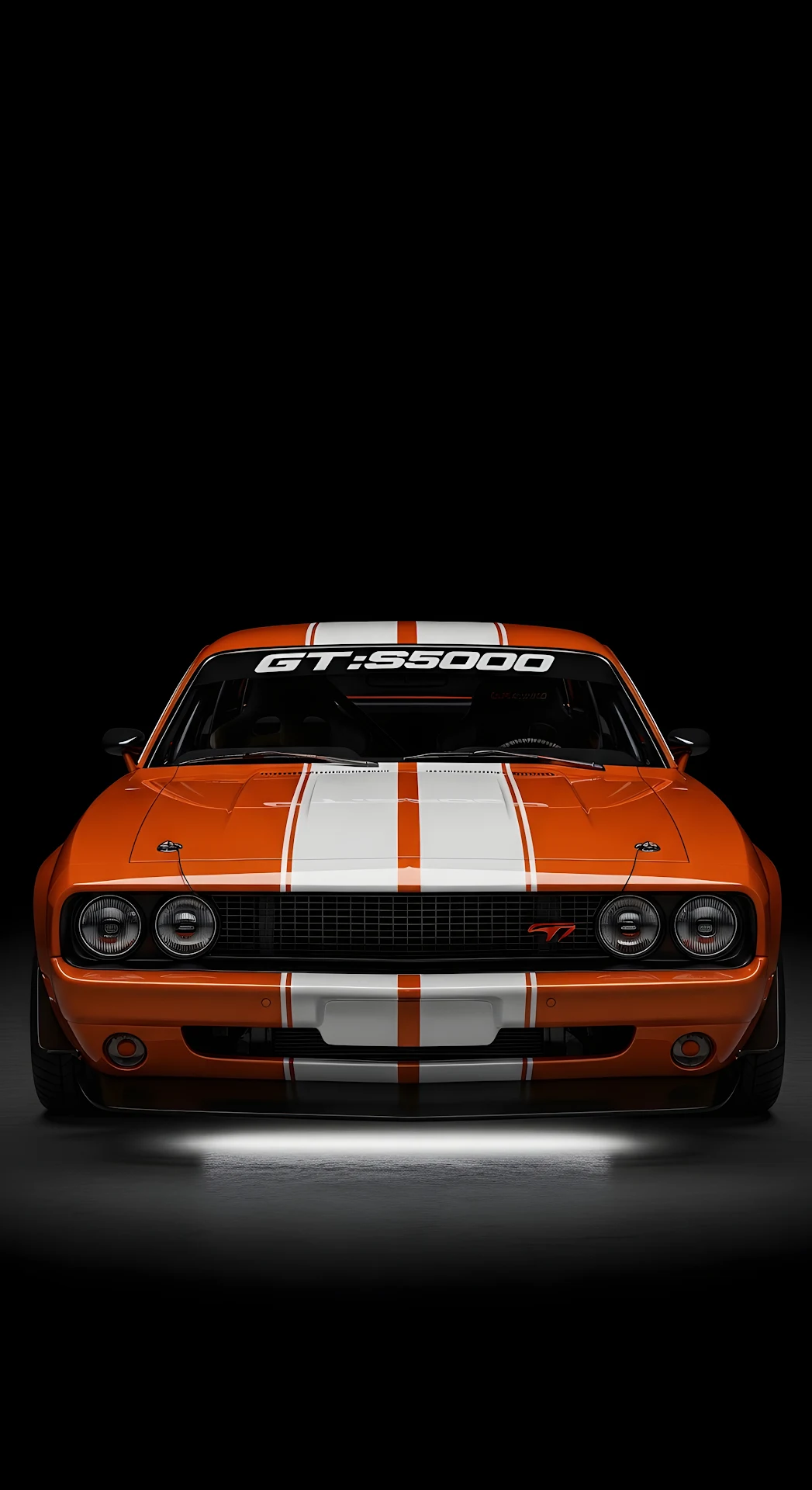 Front View of an Orange Racing Car with White Stripes in Studio Lighting - Free 4K mobile Wallpaper