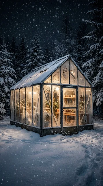 Frozen Glass Greenhouse in Midnight Forest Wallpaper - Free 4K & 8K mobile Wallpaper