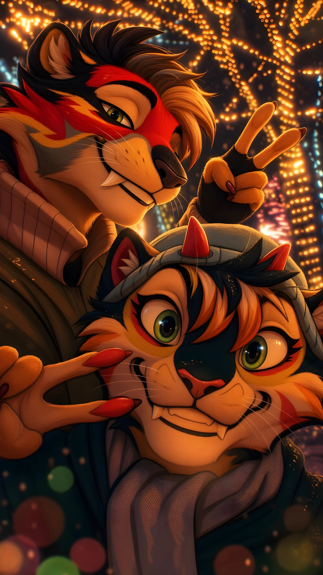 Tiger Furry Friends Carnival Lights 4K - Free 4K mobile Wallpaper