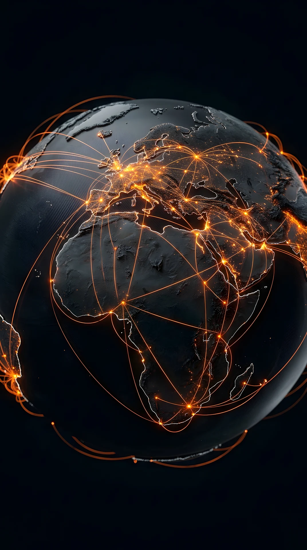 Futuristic 3D Render of a Digital Globe with Glowing Connection Lines - Free 4K mobile Wallpaper