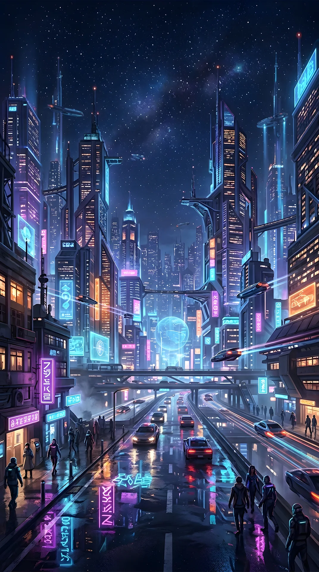 Futuristic Digital Cityscape at Night with Glowing Skyscrapers and Stars - Free 4K mobile Wallpaper