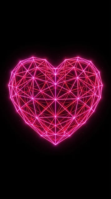 Futuristic Glowing Digital Wireframe Heart 3D - Free 4K & 8K mobile Wallpaper