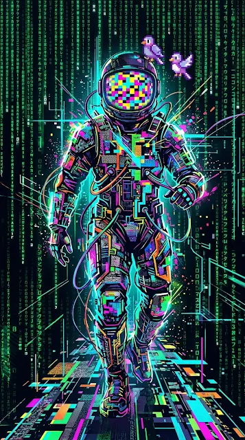 Futuristic Humanoid Figure in a Digital Matrix Abstract Realm - Free 4K & 8K mobile Wallpaper