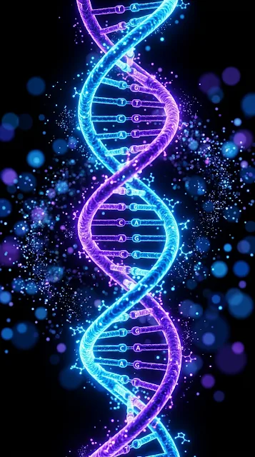 Futuristic Neon Glowing DNA Helix Abstract Art - Free 4K & 8K mobile Wallpaper