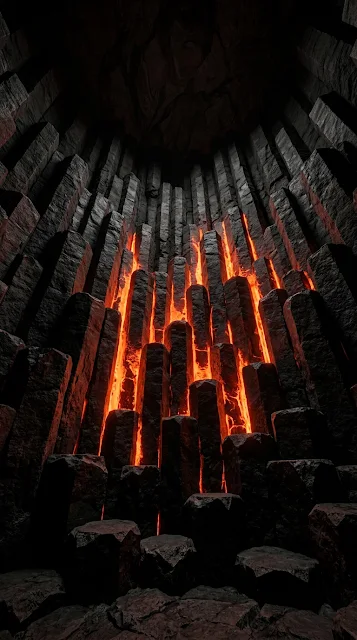 Geometric Basalt Columns with Internal Magma Glow - Free 4K & 8K mobile Wallpaper