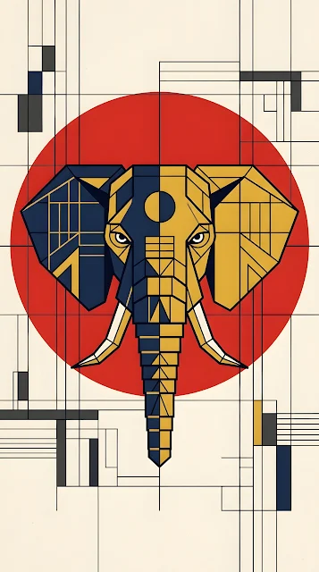 Geometric Bauhaus Style Elephant Portrait Illustration - Free mobile Wallpaper