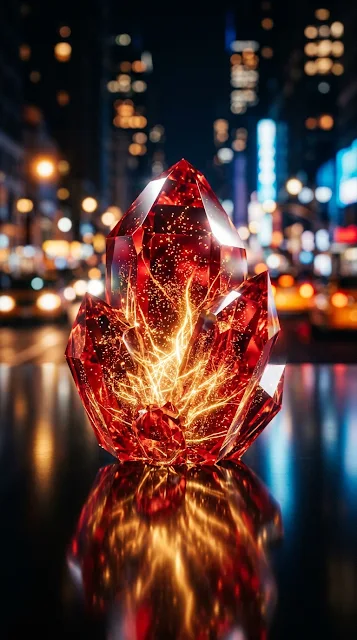 Geometric Red Crystal with Internal Light and Bokeh Background - Free 4K & 8K mobile Wallpaper