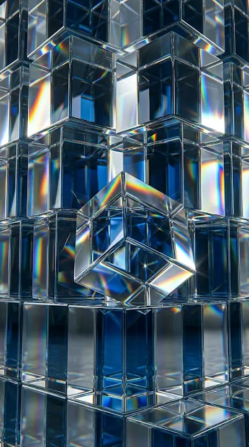 Geometric Stack of Glass Cubes with Rainbow Edge Refraction - Free 4K & 8K mobile Wallpaper