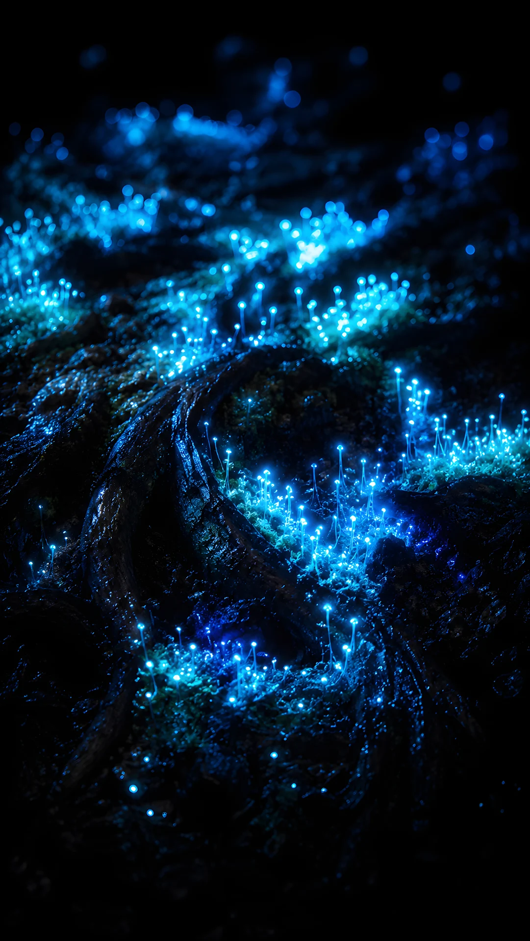 Glowing Bioluminescent Moss Forest Floor Wallpaper - Free 4K mobile Wallpaper