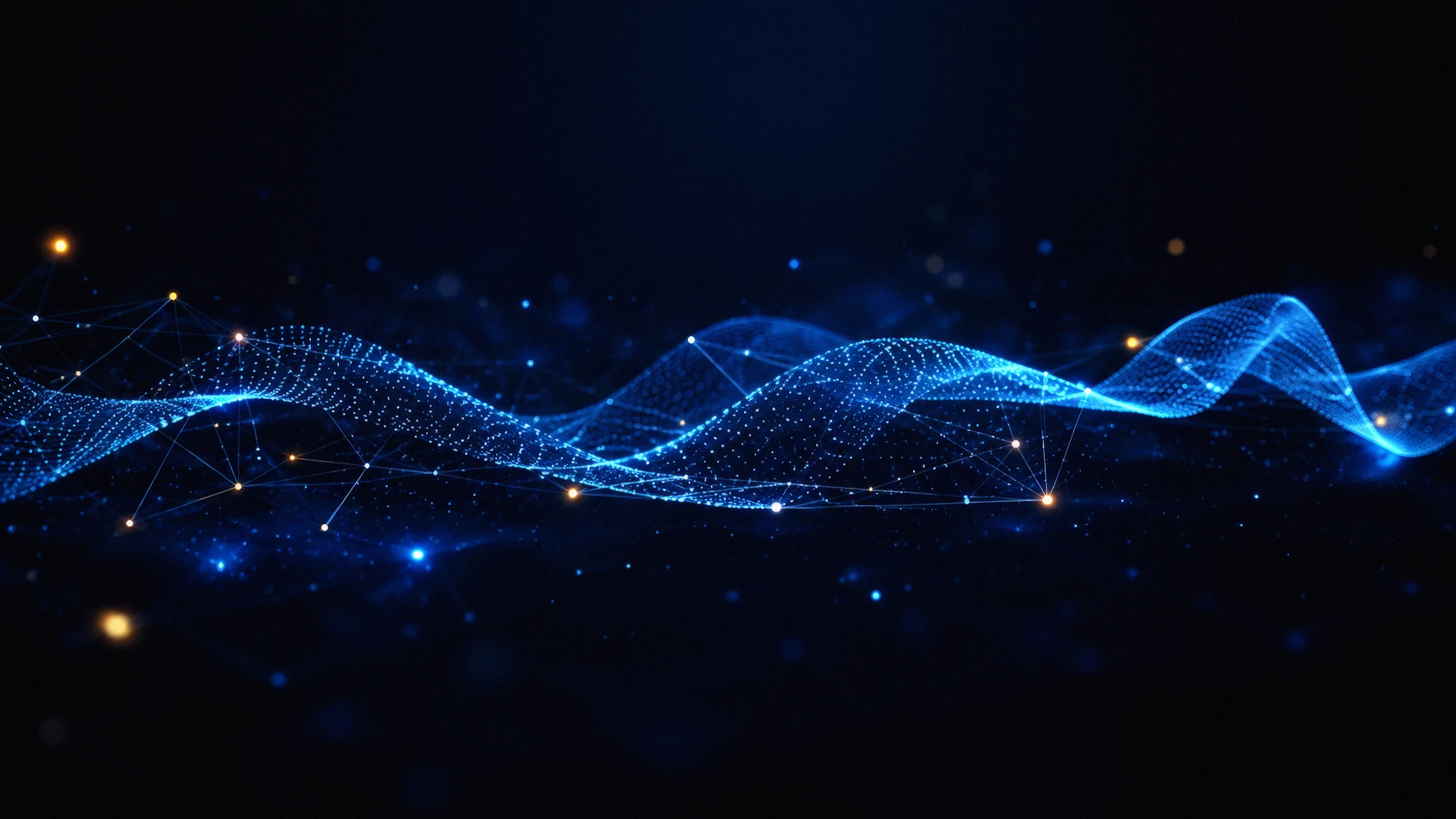 Glowing blue neural network nodes connecting in dark space - Free 4K desktop Wallpaper