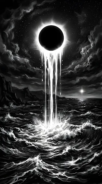 Glowing Celestial Ring Dripping Light Over a Dark Night Ocean - Free mobile Wallpaper