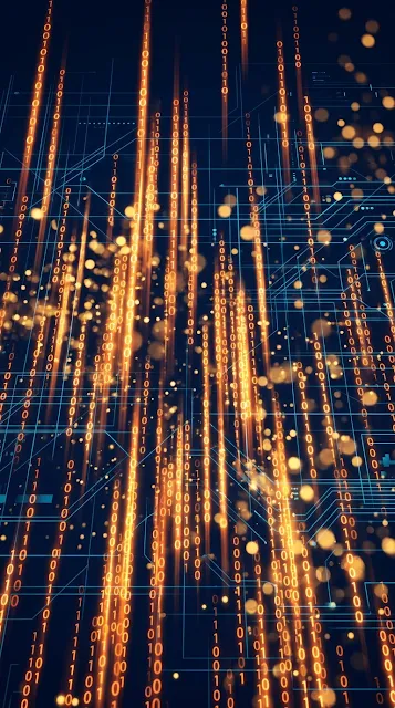 Glowing Orange and Blue Binary Code Trails on Black Wallpaper - Free 4K & 8K mobile Wallpaper