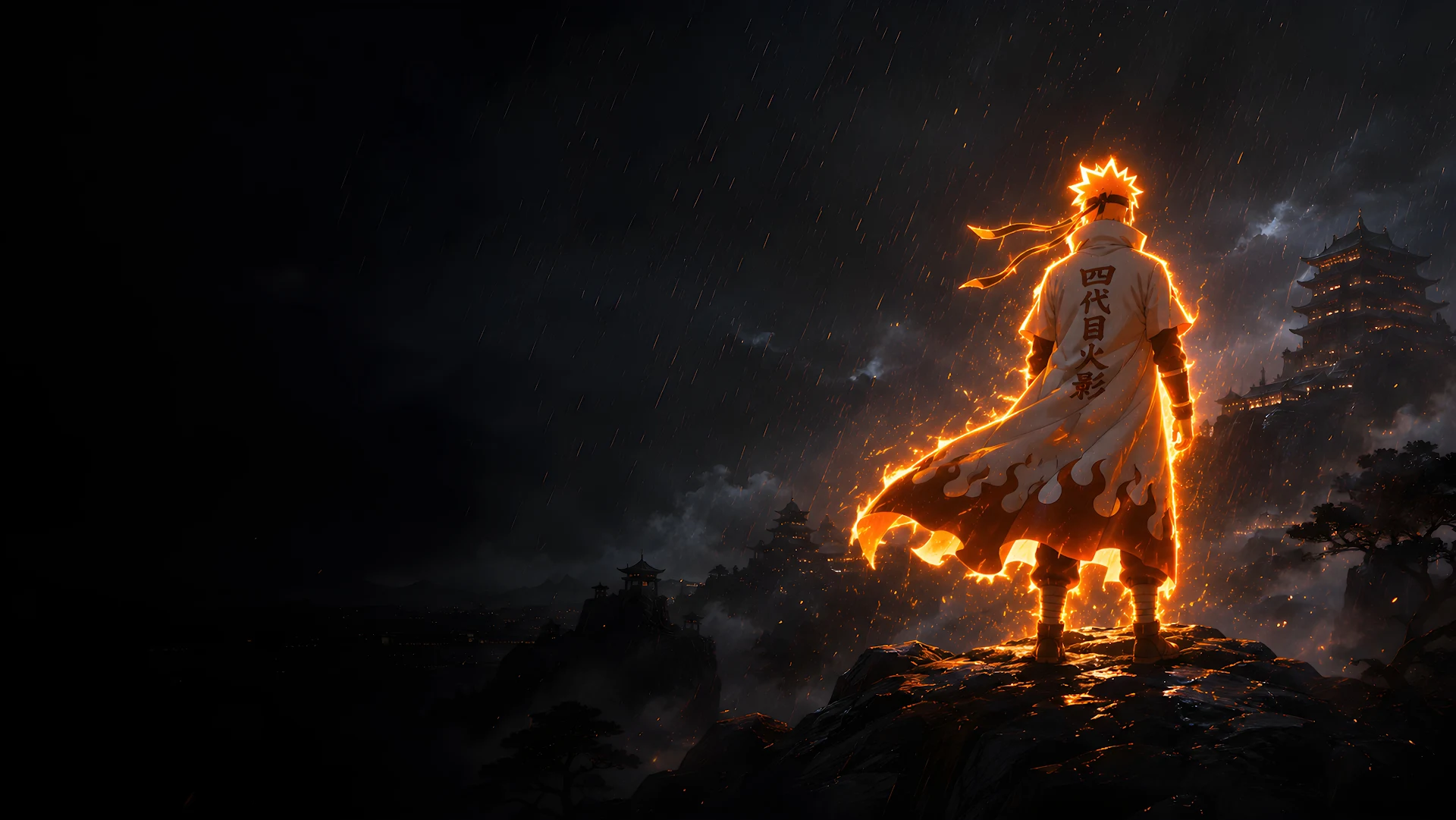 Glowing Shinobi on Rainy Hill Widescreen Art - Free 4K desktop Wallpaper