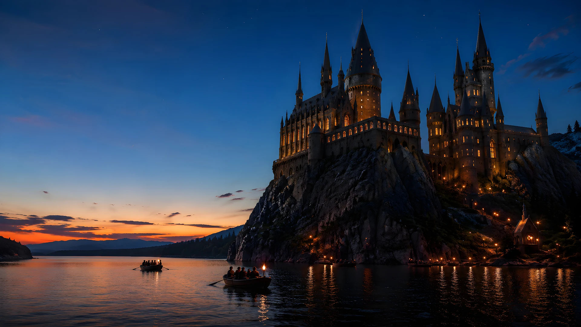 Gothic Magic Castle at Twilight Desktop Background - Free 4K desktop Wallpaper