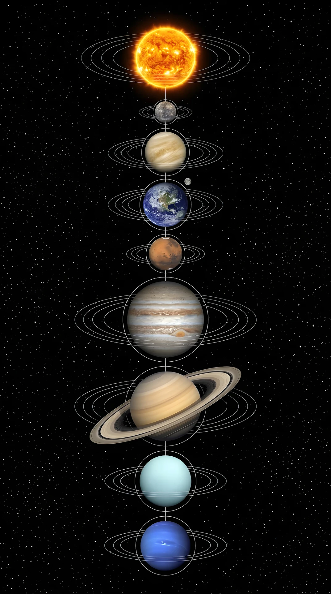 Graphic Illustration of the Solar System Planets in a Vertical Line - Free 4K mobile Wallpaper