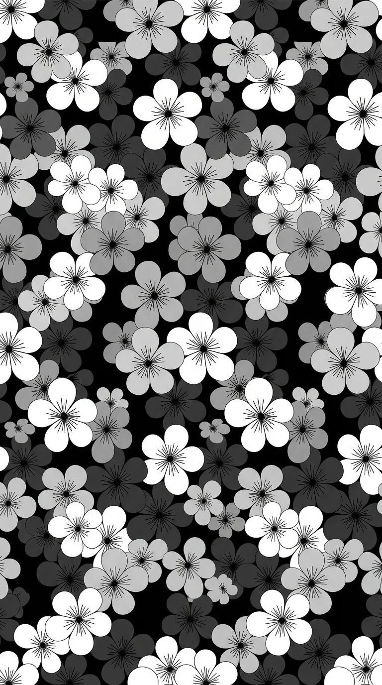 Download Graphic White and Grey Repeating Flower Pattern on Black Wallpaper in 4K UHD Graphic White and Grey Repeating Flower Pattern on Black - Free 8K and 4K mobile Wallpaper Background