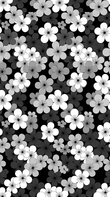 Graphic White and Grey Repeating Flower Pattern on Black - Free 4K & 8K mobile Wallpaper