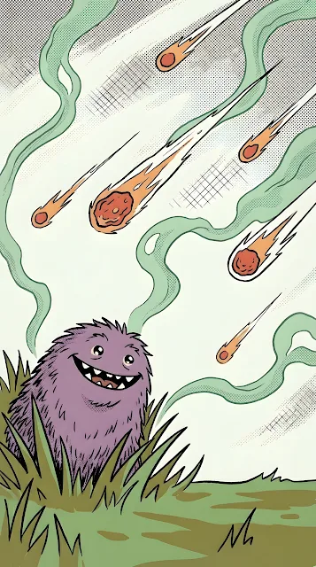 Grinning Purple Ghost Creature in Dark Swirling Cosmic Landscape - Free mobile Wallpaper