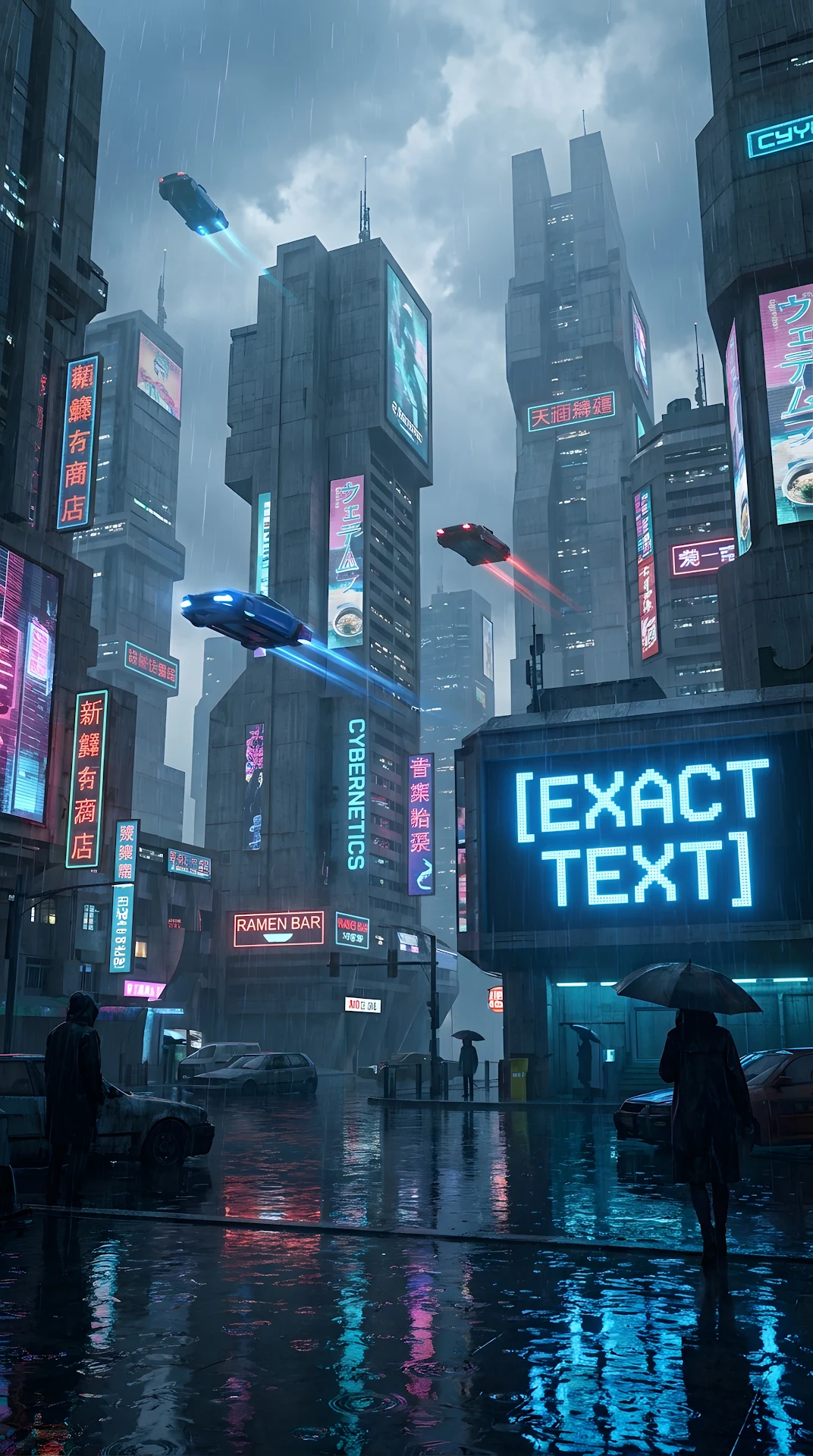 Gritty Cyberpunk Cityscape with Neon Signs and Rain Illustration - Free 4K mobile Wallpaper
