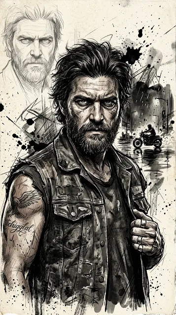 Gritty Ink and Charcoal Sketch Portrait of Daryl Dixon - Free 4K & 8K mobile Wallpaper
