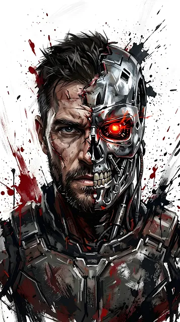 Gritty Portrait Of A Cybernetic Man With Metallic Skull - Free mobile Wallpaper