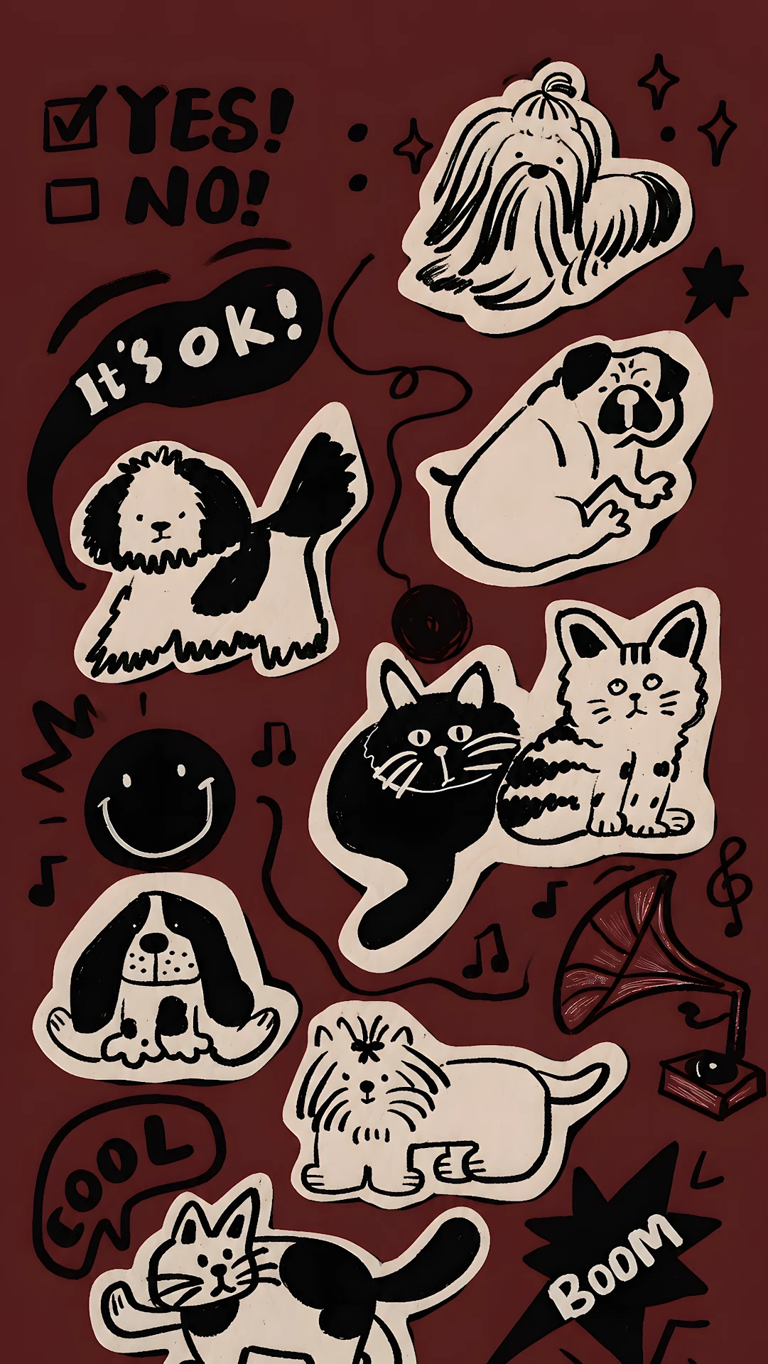 Hand Drawn Cats and Dogs Collage - Free 4K mobile Wallpaper