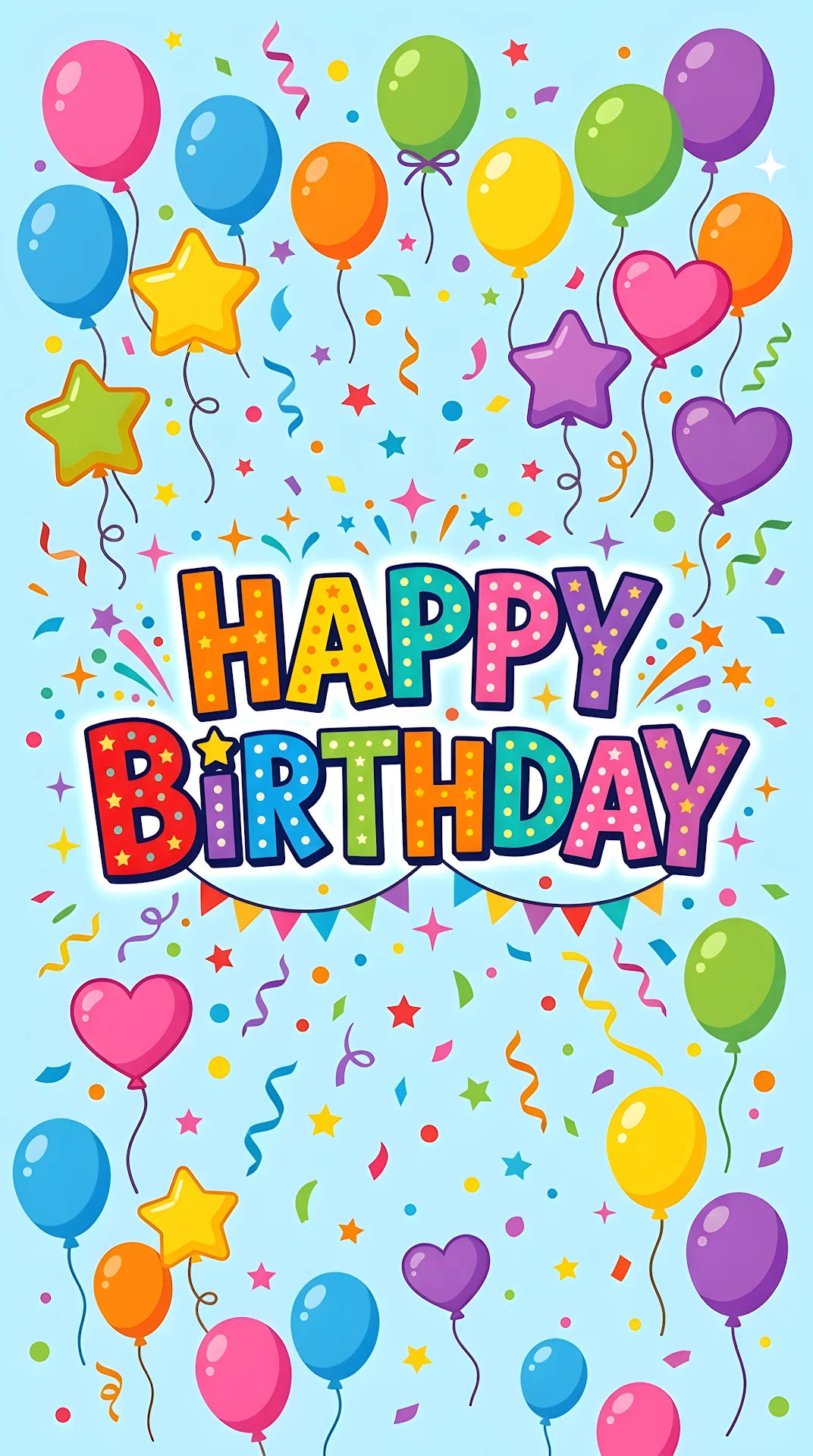 Happy Birthday Typography With Colorful Balloons And Confetti - Free 4K mobile Wallpaper