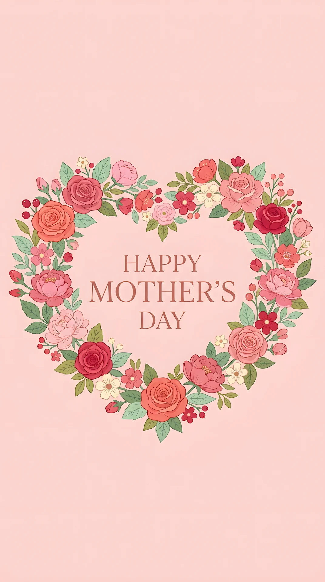 Happy Mother's Day Typography In A Floral Heart - Free 4K mobile Wallpaper