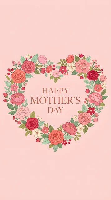 Happy Mother's Day Typography In A Floral Heart - Free mobile Wallpaper