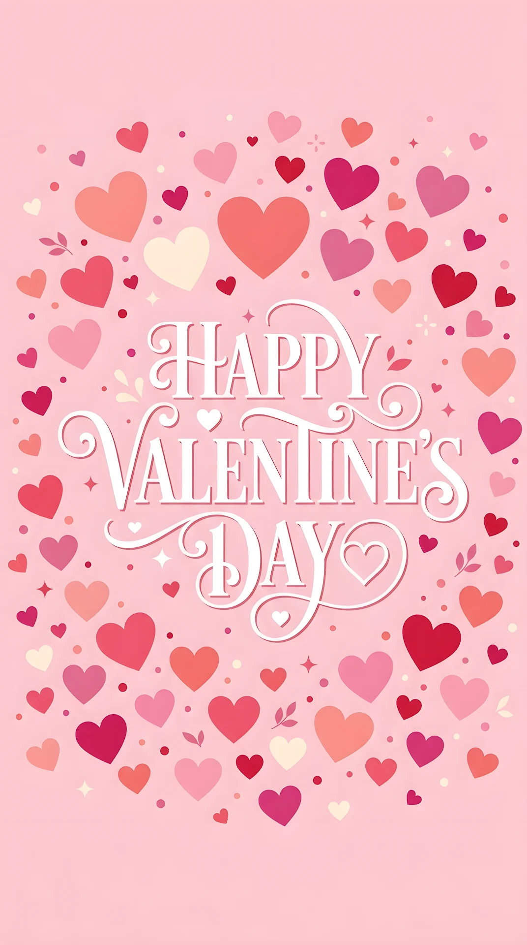 Happy Valentine's Day Typography With Scattered Pink Hearts - Free 4K mobile Wallpaper