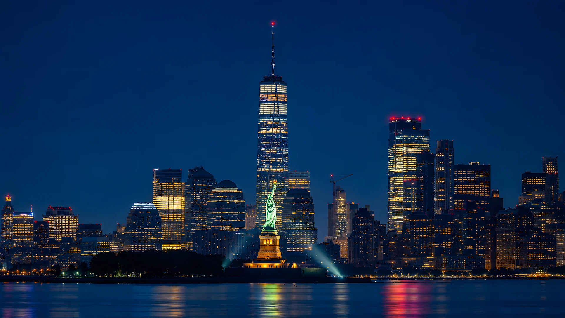 Harbour Monument and Skyline at Blue Hour - Free 4K desktop Wallpaper