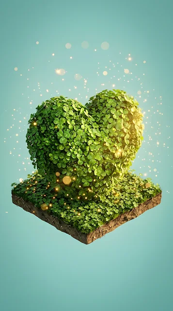 Heart-Shaped Clover Bush in a Glowing Sunlit Green Meadow - Free mobile Wallpaper