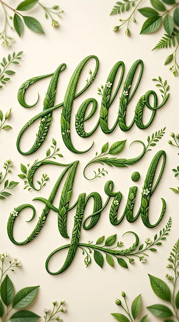 Hello April Typography Created from Green Leaf Textures - Free mobile Wallpaper