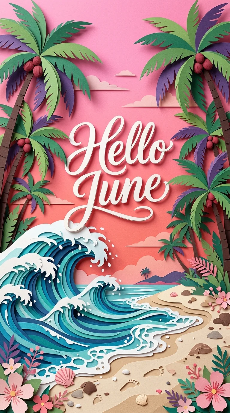 Download Hello June 3D Papercut Tropical Beach Card Wallpaper in 4K UHD Hello June 3D Papercut Tropical Beach Card - Free 8K and 4K mobile Wallpaper Background