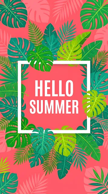 Hello Summer Text With Tropical Leaves On Pink Background - Free mobile Wallpaper