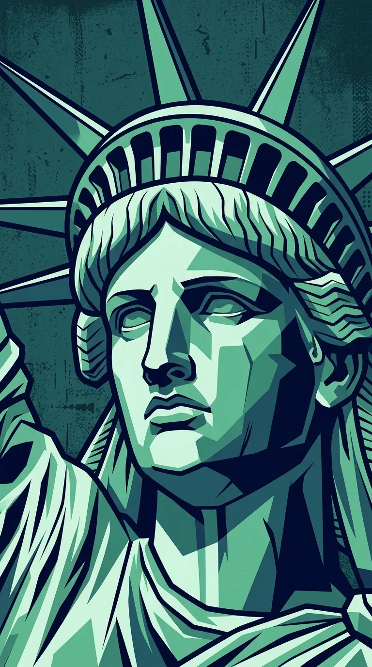 High-Contrast Teal Graphic of Statue of Liberty Portrait - Free 8K and 4K mobile Wallpaper Background