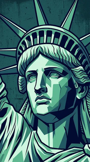 High-Contrast Teal Graphic of Statue of Liberty Portrait - Free 4K & 8K mobile Wallpaper
