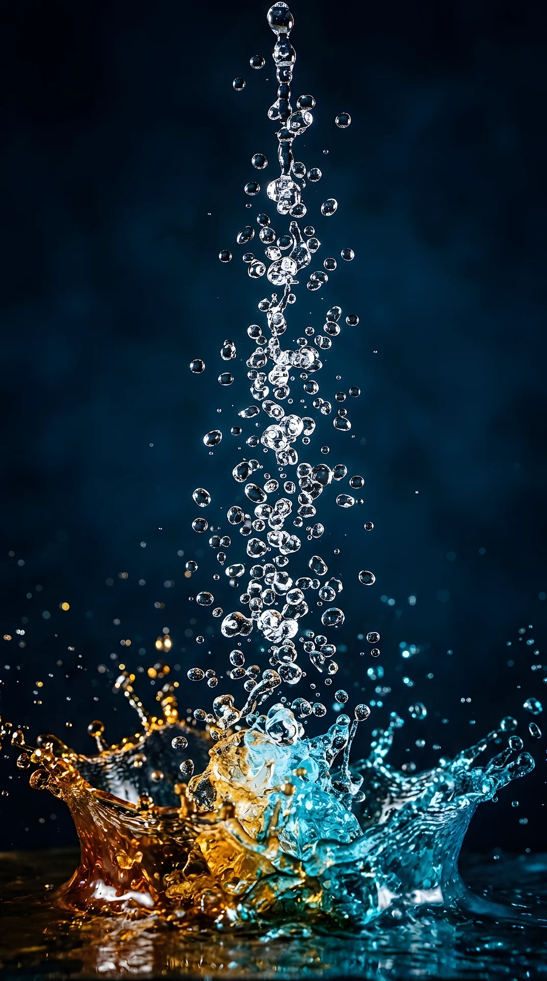 High-Speed Macro Splash of Amber and Blue Liquids - Free 4K mobile Wallpaper