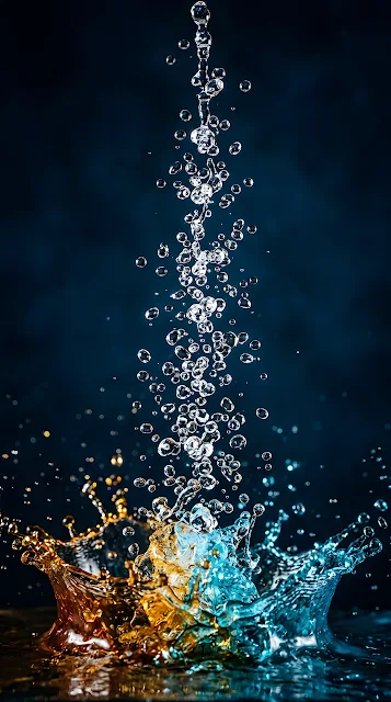 High-Speed Macro Splash of Amber and Blue Liquids - Free mobile Wallpaper