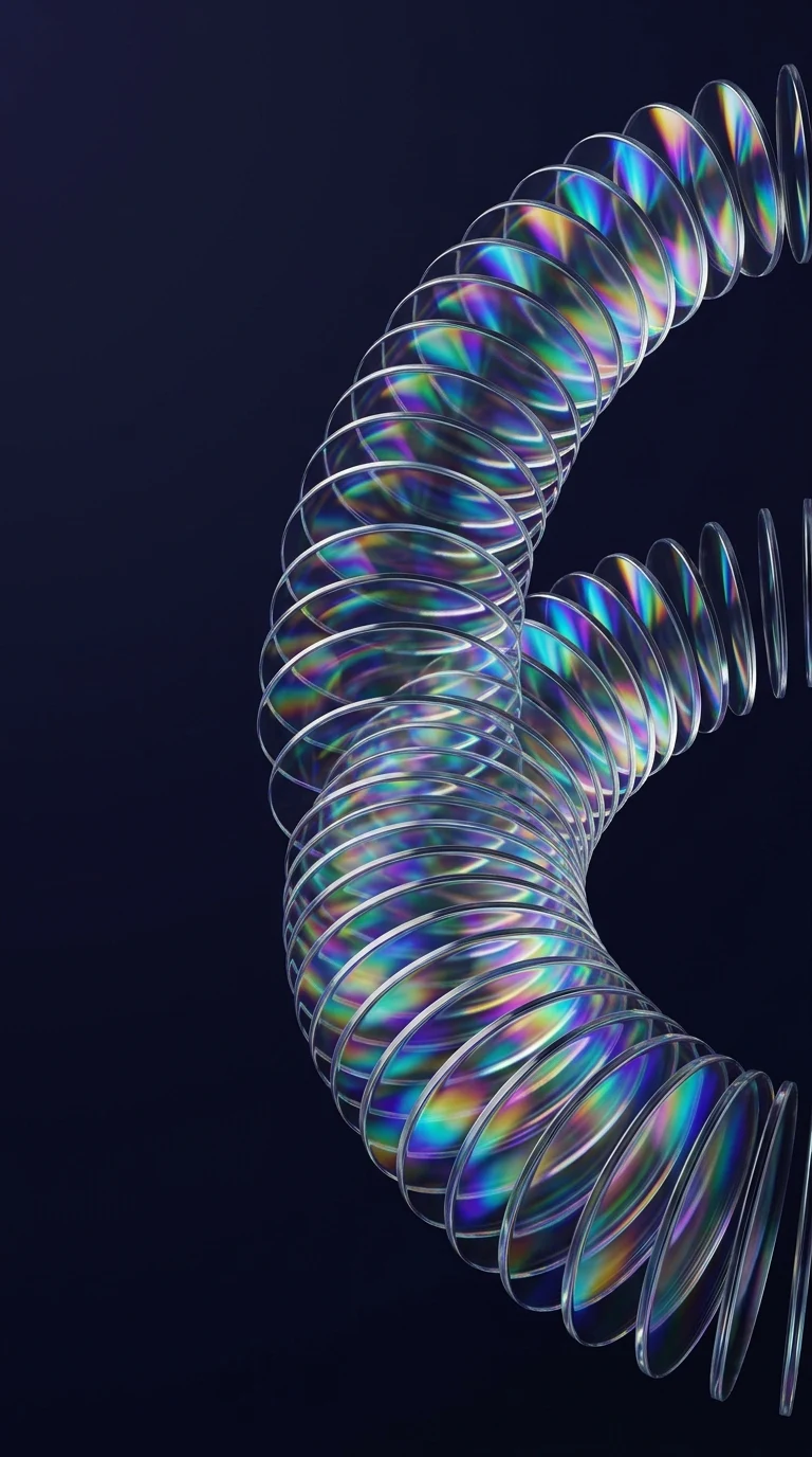 Download Holographic Spiraling Glass Disks on a Dark Background Wallpaper in 4K UHD Holographic Spiraling Glass Disks on a Dark Background - Free 8K and 4K mobile Wallpaper Background