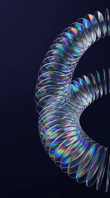 Holographic Spiraling Glass Disks on a Dark Background - Free 4K & 8K mobile Wallpaper