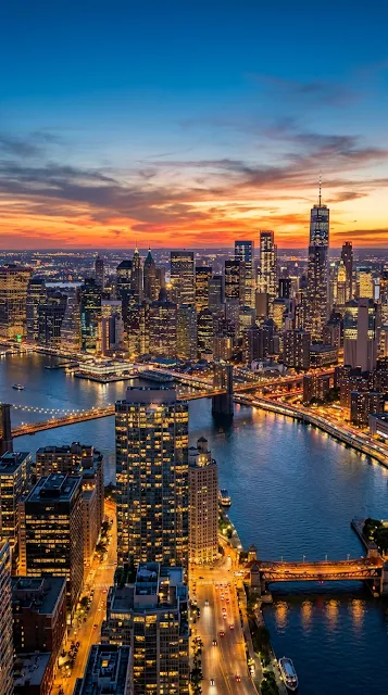 Hyper-Realistic Cityscape at Twilight with Vibrant Skyscraper Lights - Free 4K & 8K mobile Wallpaper